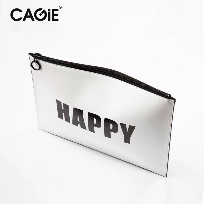 

CAGIE Cute White/Black  A4 Padfolio Filing Folder Pu Leather Waterproof Happy/Sad & Yes/No Pattern Manager Folder Data Bag