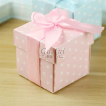 Personality Wedding Candy Box Child Birthday Square Gift Box Pink Blue Polka Dots Baby Shower Cookie Chocolate Package Ribbon