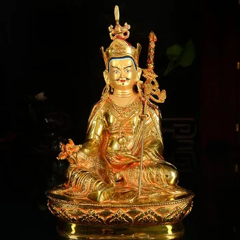 

21cm TALL# GOOD # thriving business money Safety #efficacious Protection Nepal Gold-plated Guru Padmasambhava Buddha statue
