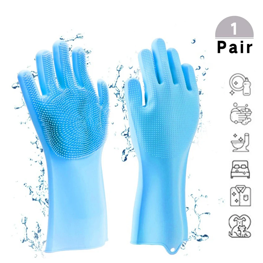 

1Pair DishWash Gloves Silicone Scrubber Non-Slip Magic Washing Gloves for Kitchen Cleaning Gloves Household Cleaning Tools brush