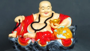 

China Pottery Colored Porcelain Wealth Bag Yuanbao Happy Maitreya Buddha Statue
