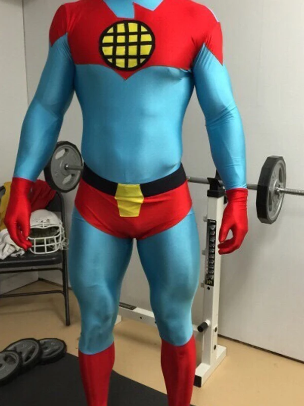 

Captain Planet Cosplay Superhero Costume Blue and Red Lycra Spandex Zentai Suit Freeshipping