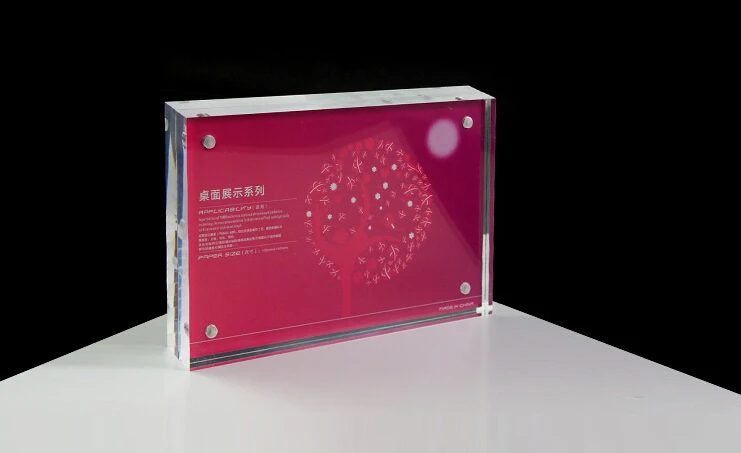 6 inch clear magnetic acrylic block, card / poster display sign, perspex display stand holder upright