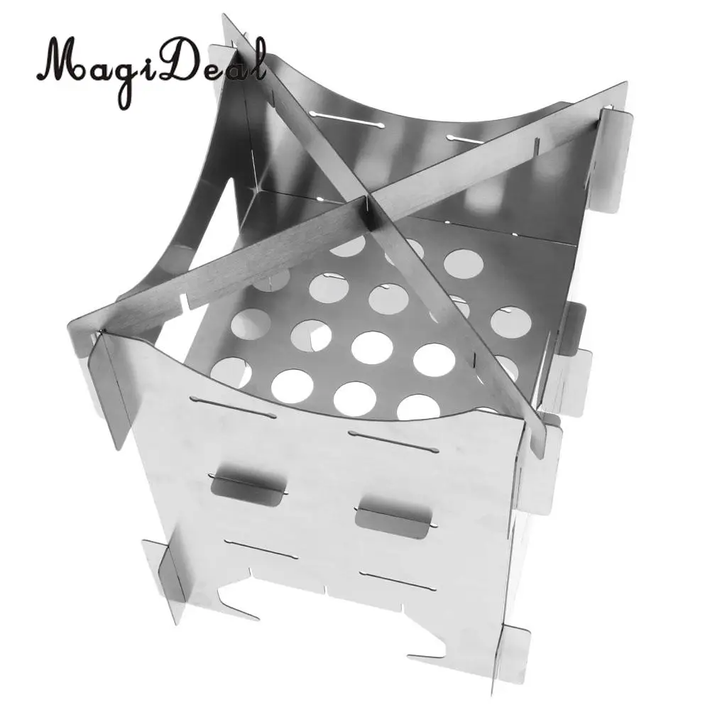 Portable Folding Stainless Steel Camping Hiking Wood Stove Charcoal Burner