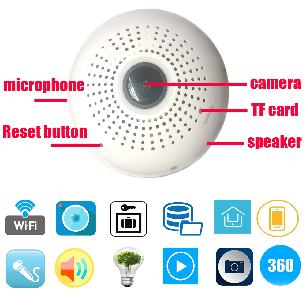 Светодиодная лампа с 360 градусов Wi-Fi светодиодные лампы Wi-Fi Камера панорамный Беспроводной IP Камера Умный дом 3D VR Камера дома безопасности