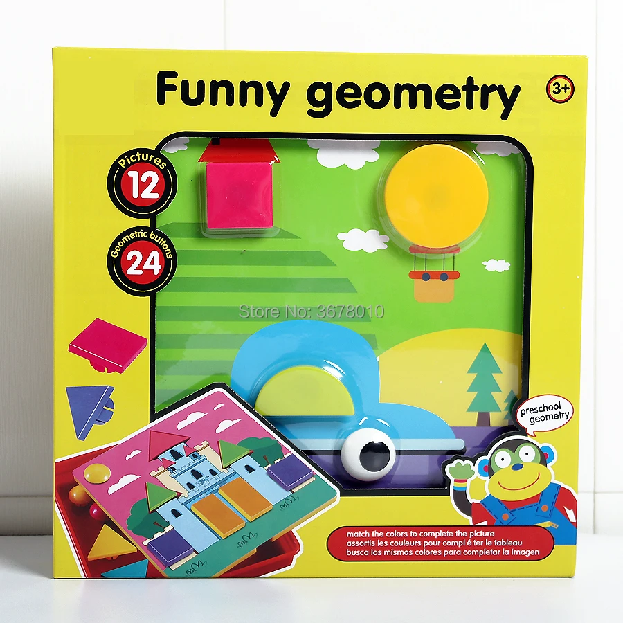 Geometric Button Art Color and Shape Matching Pegboard Puzzle Games with 12 Templates Pre-school Geometry Set Educational Toys | Игрушки и