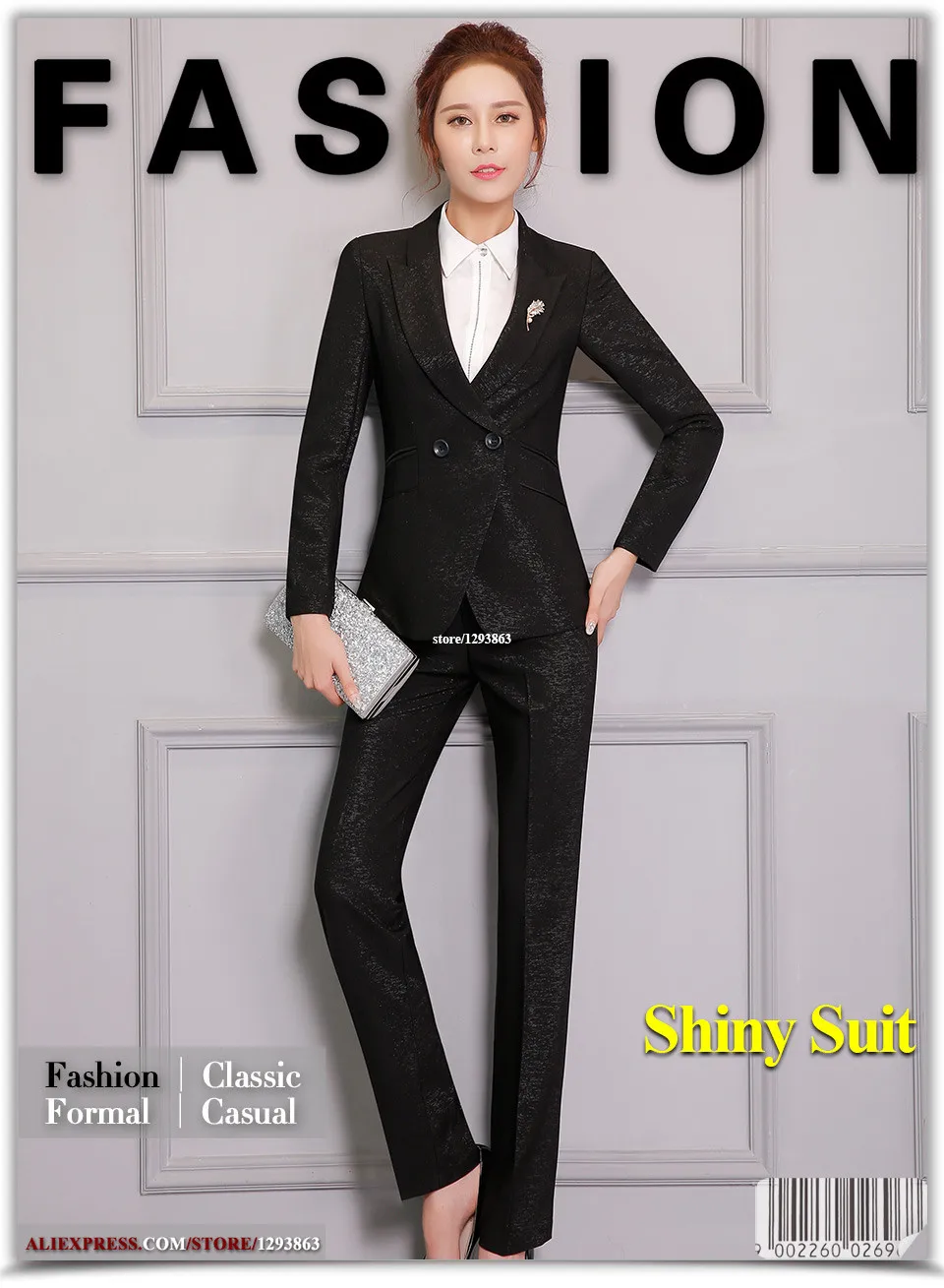 Doble Boton De Dos Piezas De Damas Pantalon Traje Formal Para La Boda Disenos De Uniformes De Oficina Mujer Trajes De Negocios Blazer Negro Para El Trabajo En Trajes De Pantalon De