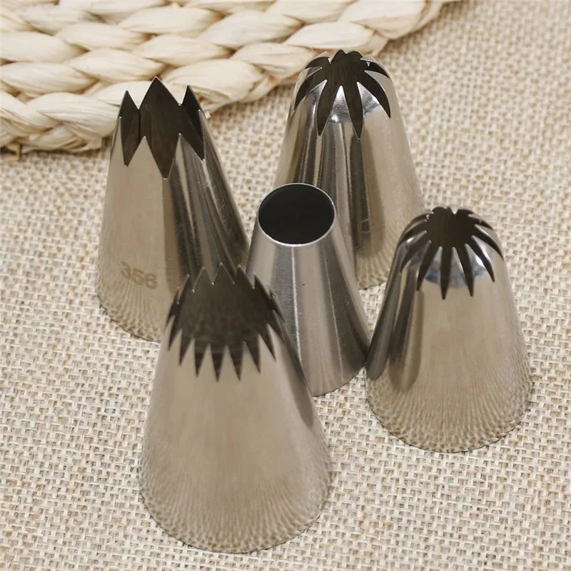 

5pcs Large Metal Cake Cream Decoration Tips Set Pastry Tools Stainless Steel Piping Icing Nozzle Cupcake Head Cake Tools Tips