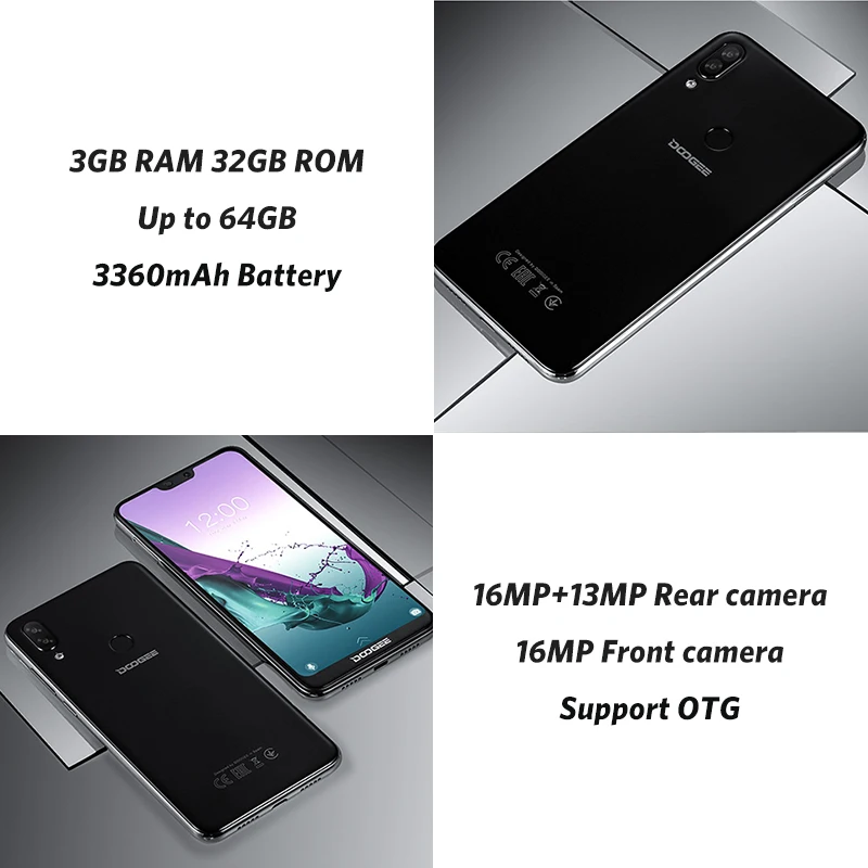 DOOGEE N10 3 ГБ 32 мобильный телефон Android 8 1 Восьмиядерный 5 84 ''FHD + 19:9 дисплей 16 0 Мп