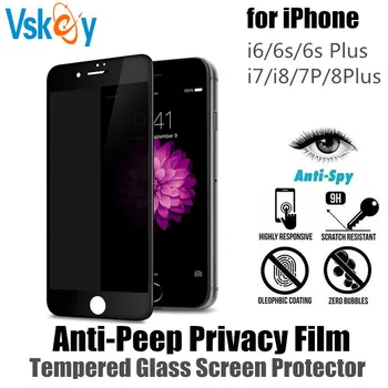 

VSKEY 10pcs 2.5D Privacy Tempered Glass For iPhone 7 Plus Screen Protector Full Cover Anti Glare Protective Film for iPhone 8 6