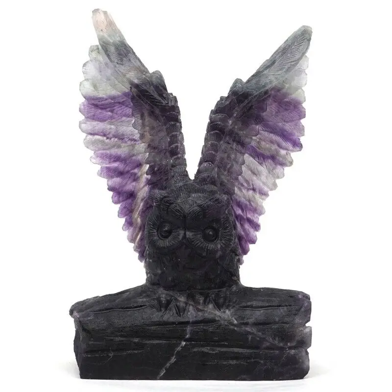 

5.7" Owl Statue Natural Gemstone Fluorite Crystal Carved Animal Craft Home Decor