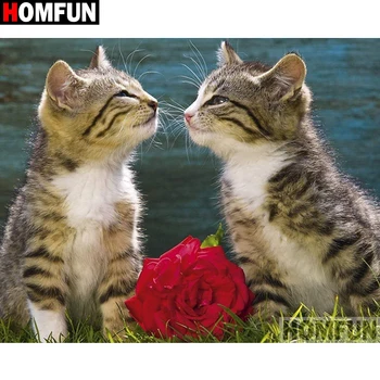 

HOMFUN Full Square/Round Drill 5D DIY Diamond Painting "Cat couple flower" 3D Diamond Embroidery Cross Stitch Home Decor A18996