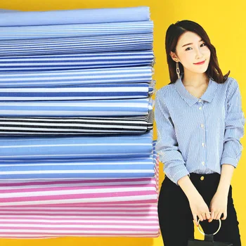 

Summer cotton woven stripe shirt fabric pure cotton fabric, striped blue and white men's and women's work wear fabrics