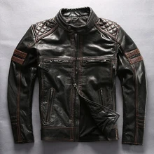 Новое поступление, модная профессиональная мотоциклетная куртка из натуральной кожи, Мужская байкерская куртка из коровьей кожи, черное пальто