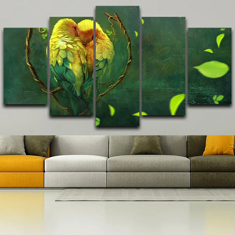 

HD Canvas Oil Painting Home Decorative 5 Pieces Parrot Bird Modular Picture Framework Wall Art Prints Poster For Living Room