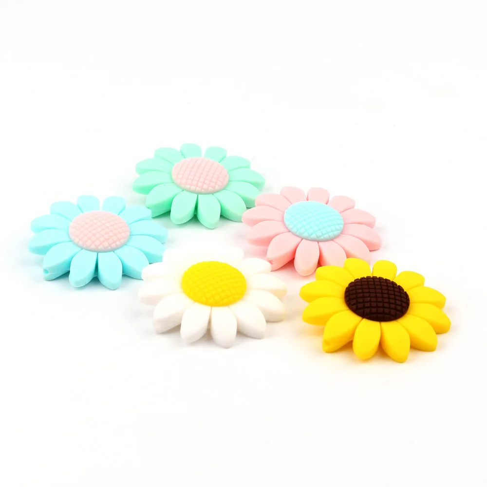 

TYRY.HU 3pcs Silicone Sunflower Eco Sensory Baby Teeth Toy DIY Jewelry Baby Teether Food Grade Silicone Beads Accessories