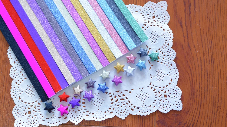 

320pcs 18colors Flash Diamond Lucky Star Paper Origami Paper Material Folded Paper Handmade Material Making Wishing Star