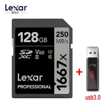 Lexar carte SD 1667X Original 250 mo/s 64GB 128GB 256GB SDXC UHS-II U3 carte mémoire Flash pour appareil photo numérique 3D 4K