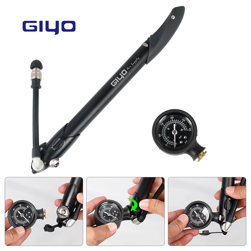 XuBa Bicycle Pump 300PSI Inflate Fork Shock Compact Portable Mini Pump with Pressure Gauge Foldable Hose