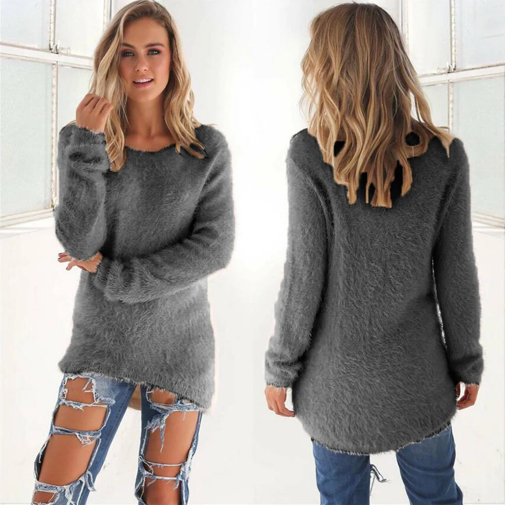 

Long Sleeve Sweater Shirt Women Jumper Plush Solid Thin Female Winter Tops Pullover Loose Sweaters Plus Size Oversized Sweater