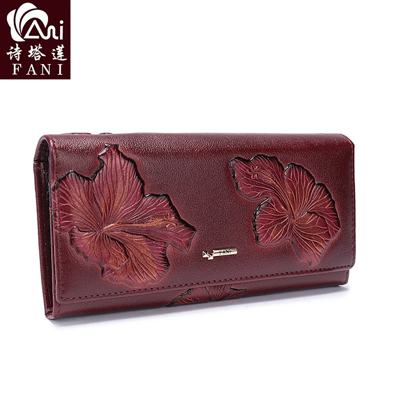 

FANI 2018 New Style Layer Of Import Oil Wax Cowhide Medium Paragraph Leather Wallet Women's High Quality Purse