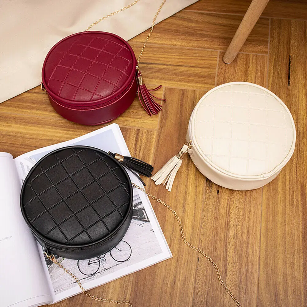 

Fashion Women Round Chain Bag Pu Leather Shoulder Crossbody handbag Messenger Round Leather Shoulder Bags