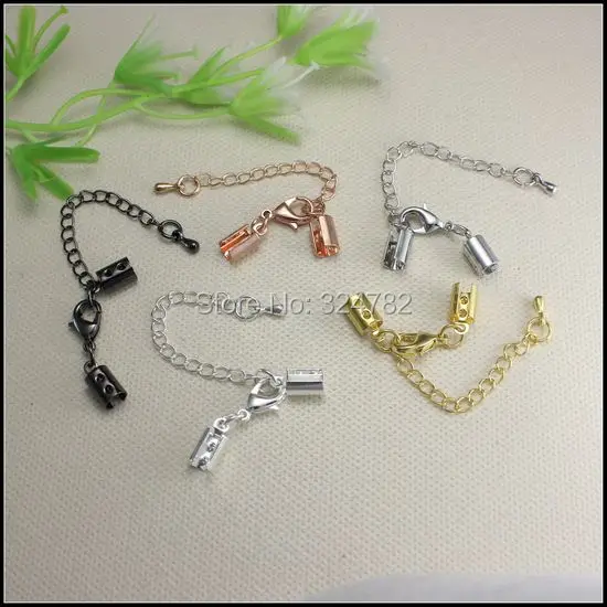 

100set Adjustable Clasps End Caps Cords Fold Over With Lobster Clasp Inner Diameter 4.5mm End Tip Crimp Beads jewelry findings