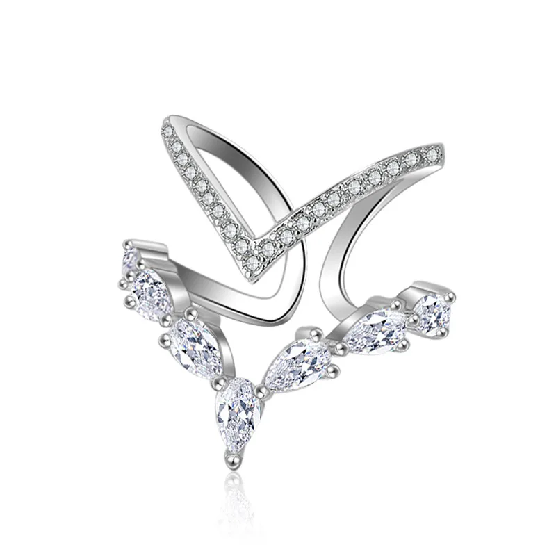 

JEXXI Bold Design Chic Fashion Double Arrow Finger Rings Sterling Silver/Rose Gold Color Jewelry With Cubic Zircon Stone