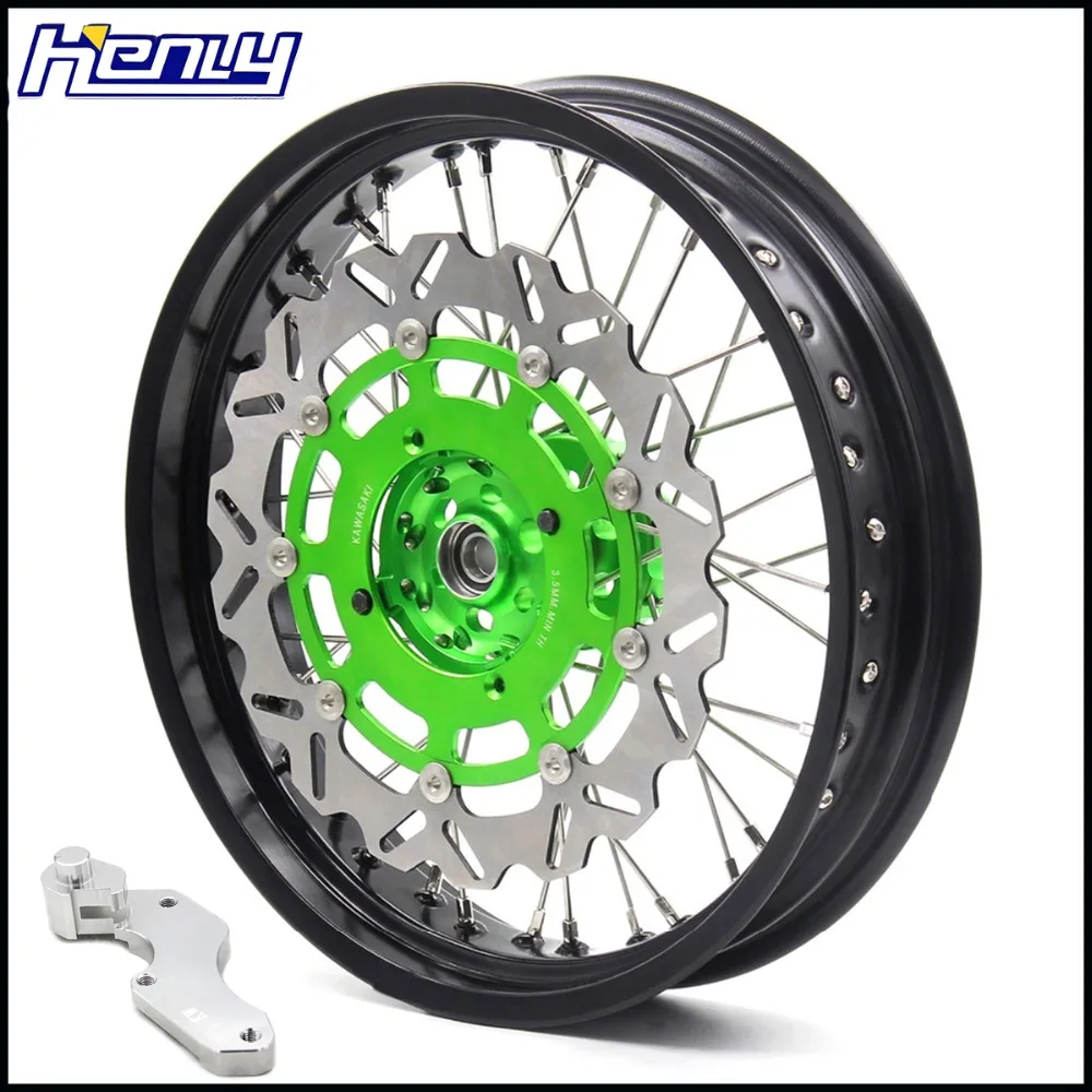 3,5*17 ''/4,25*17'' супермото колеса обода набор для Kawasaki KX125 KX250 2006-2007 Supermotard зеленый ступица звездочки диски мотоцикл