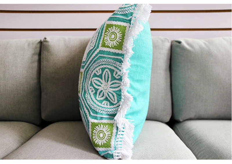 DUNXDECO наволочка для подушки, декоративный чехол для подушки, Средиземноморский Морской Зеленый Синий геометрический узор, кисточки, современный домашний диван