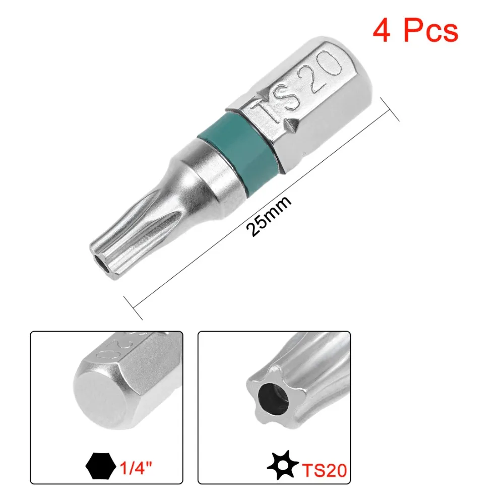 

UXCEL 4PCS 25mm Long 1/4" Hex Shank TS20 Security Star Screwdriver Bits S2 for Replace missing,bent,broken Hex Screwdriver Bits