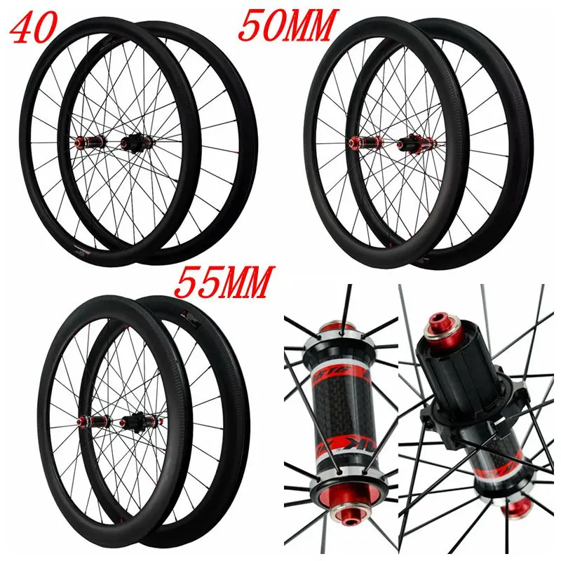 Sale Carbon Road Bike Wheel Straight Pull Low Resistance bearing Hub 25mm Wider Clincher Tubeless 700c Wheelset 3K twill 40/50/55MM 0