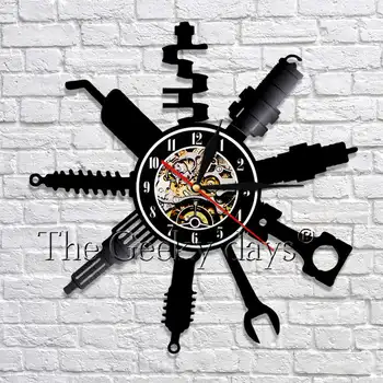 

Car Tools Vinyl Record Wall Clock Vintage 3D Wall Clock Handmade Car Service Wall Art Decor Unique Gift Idea For Boy Men