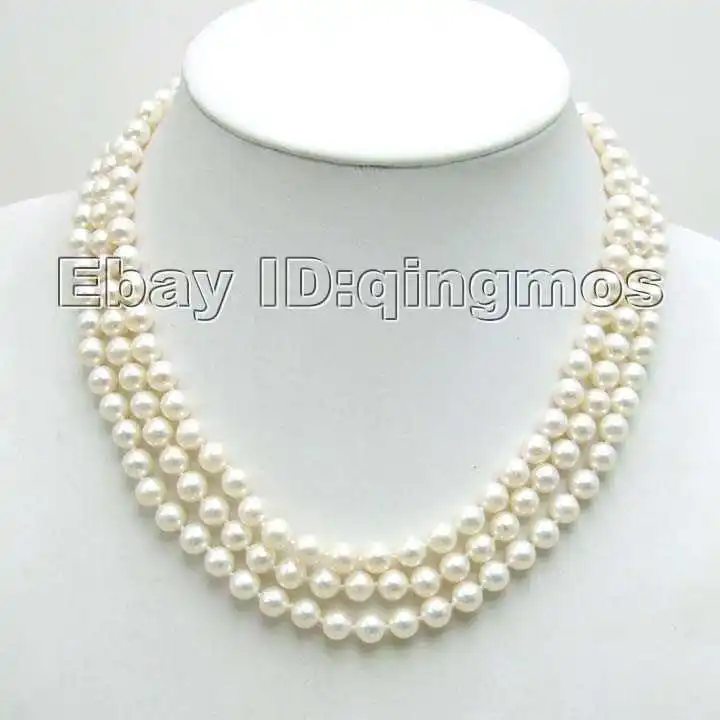 

SALE AAA GRADE perfect round 6-7MM freshwater PEARL 3 Strings NECKLACE WITH Gold CLASP -5358 wholesale/retail Free shipping