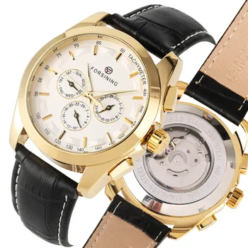 

Classic Automatic Mechanical Watches Self Wind For Men Premium Leather Strap Luxury Steel Skeleton Mechanical Wristwatches