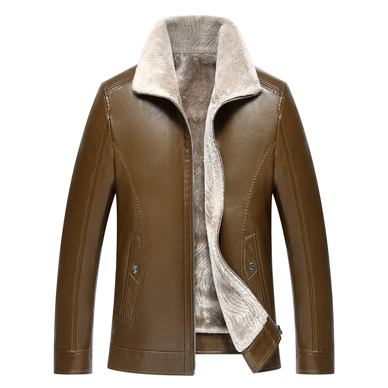 

1867 New Fashion sheep skin leather Clothes Men Casual Leather Jacket Winter Middle-aged Male Fur Coat