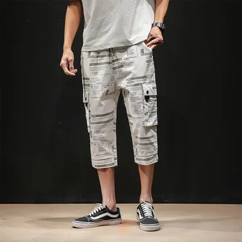 

2020 Summer New Arrival Men Pants Beach Casual Style Cotton Blends Plus Size Mid-waist Letter Pattern Seventh Pant Free Shipping