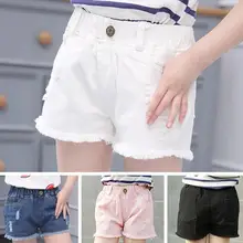 Новые спортивные рваные джинсовые шорты для девочек синего, белого, черного, розового цвета, повседневные джинсовые шорты с карманами для девочек