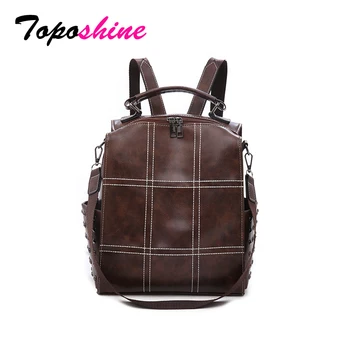 

Toposhine New Korean Vintage Simple Style Women Backpack Thread PU Leather Lady Travel Shoulder Bag Fashion Girl School Backpack