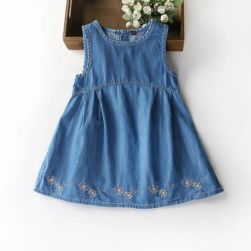 

summer models Korean version of the fine children's clothing girls children embroidered pure color cotton denim dress