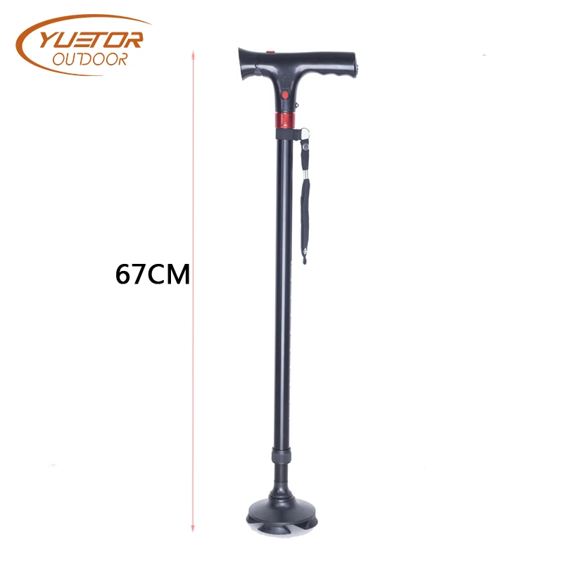 

YUETOR OUTDOOR led light old man folding trekking poles T-handle man hiking poles cane walking stick bastones para ancianos