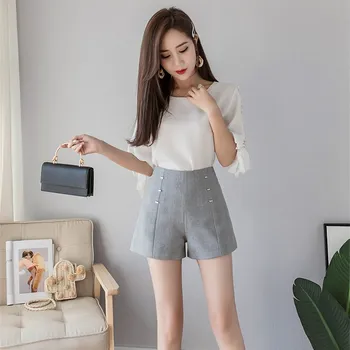 

Fashion 2019 New Arrival Female High Waist Solid Shorts Summer Casual Loose Button Wide Leg Shorts