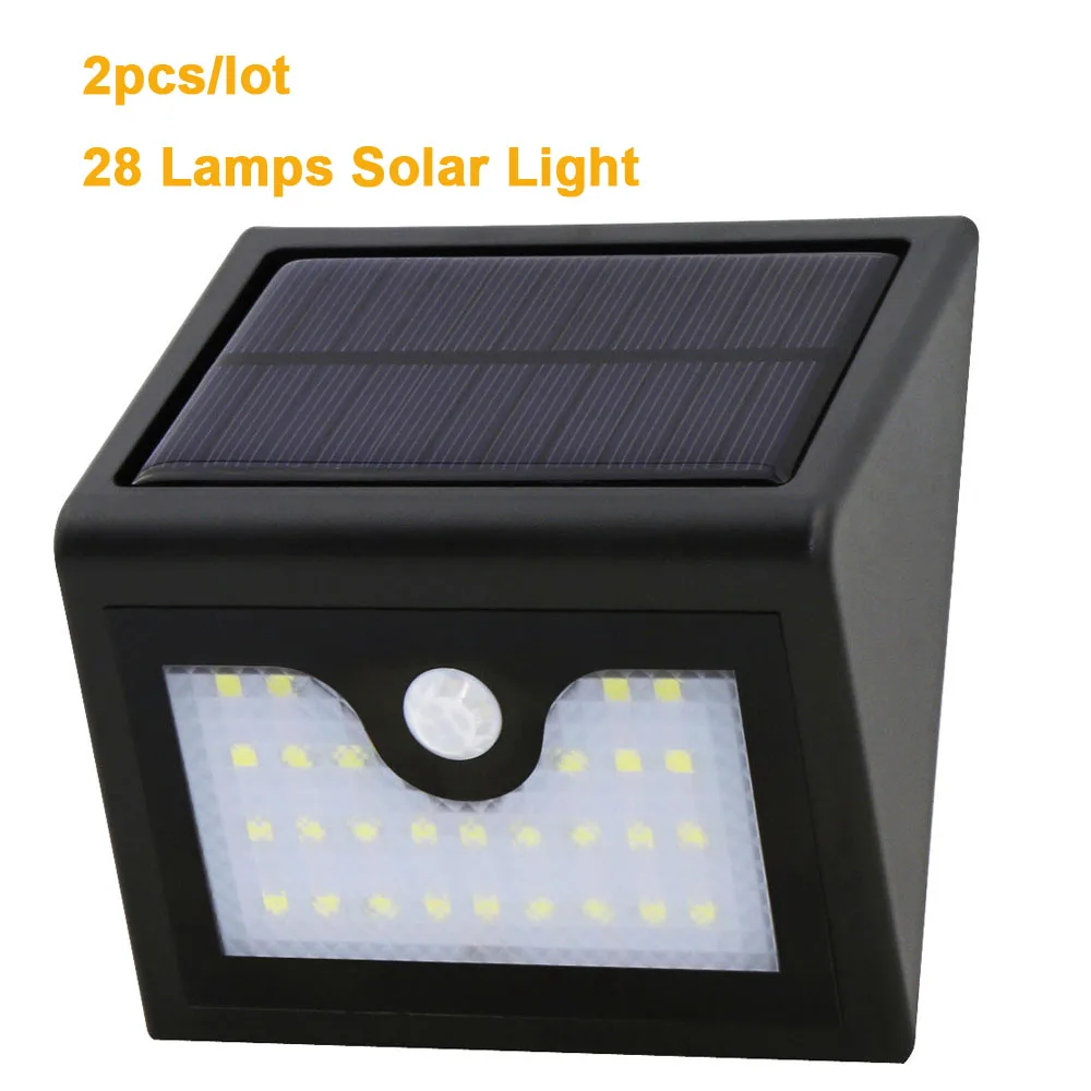2pcs/lot Waterproof Outdoor LED Light Garden Security Lamp Solar Power Wall Mounted Light 28pcs