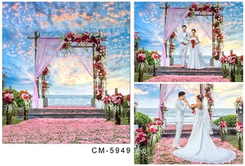 

Blue Skye with Seaside Wedding Photography Background Flower Road Sweety Photo Backdrops 5*6.5ft Custom Background