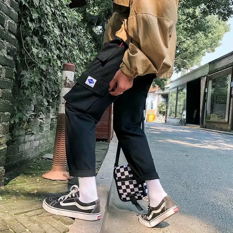 Брюки мужские карманы для отдыха повседневные свободные Harajuku простые универсальные в Корейском стиле, модная мягкие хип-хоп брюки карго мужские s Ulzzang брюки