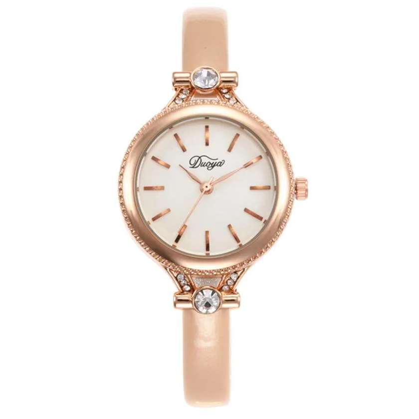Delicate Fashion Women Watches Ladies Rose Gold Rhinestone Leather Band
