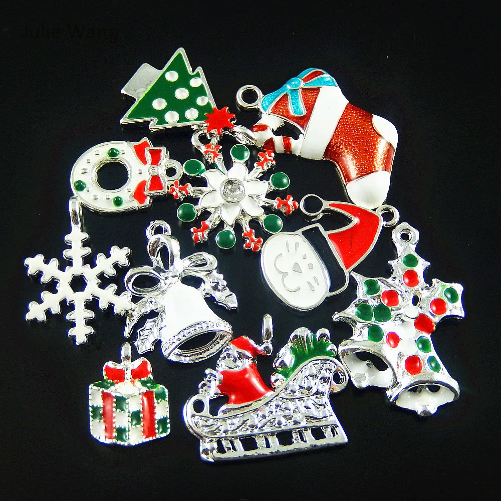 Wholesale 15pcs Colorful Mixed Christmas Snowflake Gift Enamel Charms 