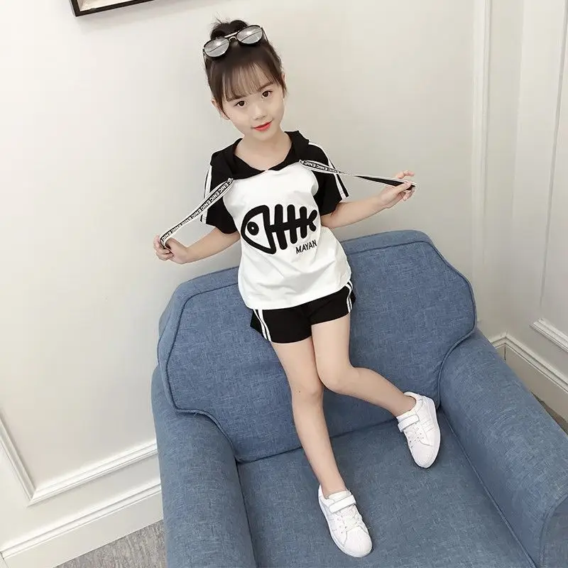 

Youth Girls Clothing Set 2019 Summer White Clothes Female Child Tracksuit Korean Teen Sport Suit Outfit Clothes 4 5 6 8 10 Years