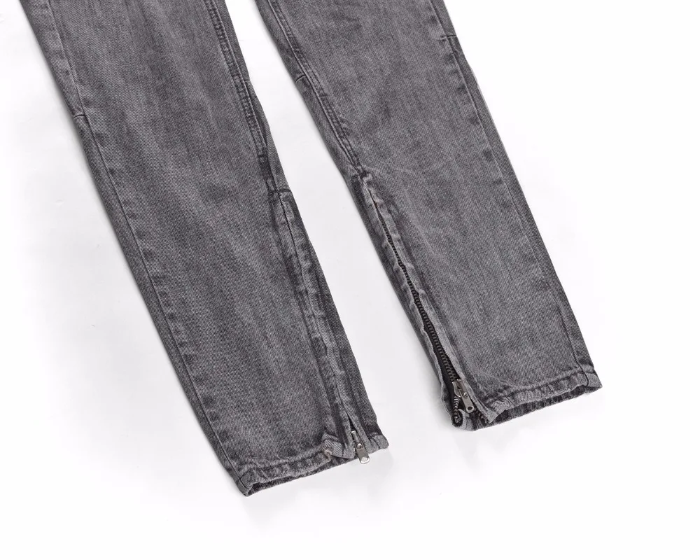 Kanye West потертые узкие джинсы с поясом серые противотуманные джинсы с лентой мужские до лодыжки молнии до колена байкерские повседневные штаны