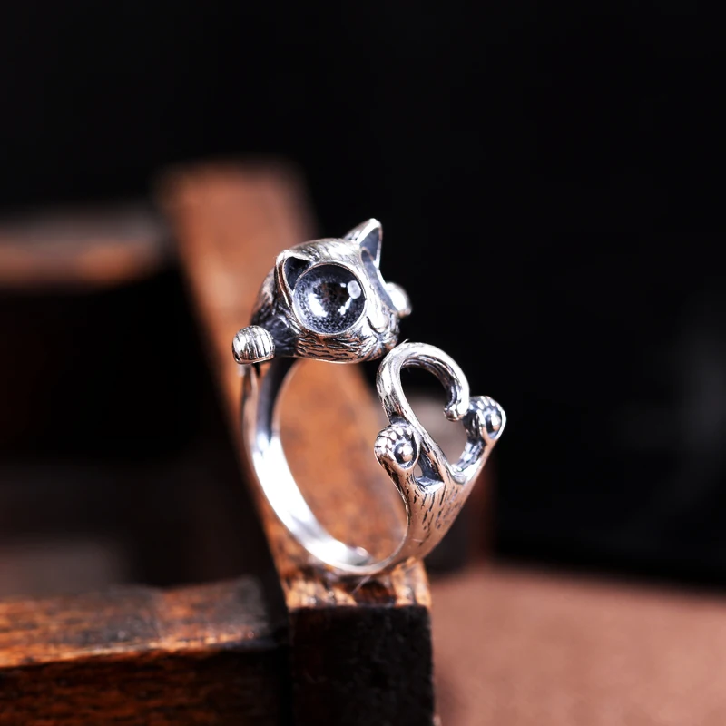 925 пробы серебро животных свадебное кольцо для женщин кольцо арт-деко 4 мм круглый кабошон полу крепление кольцо